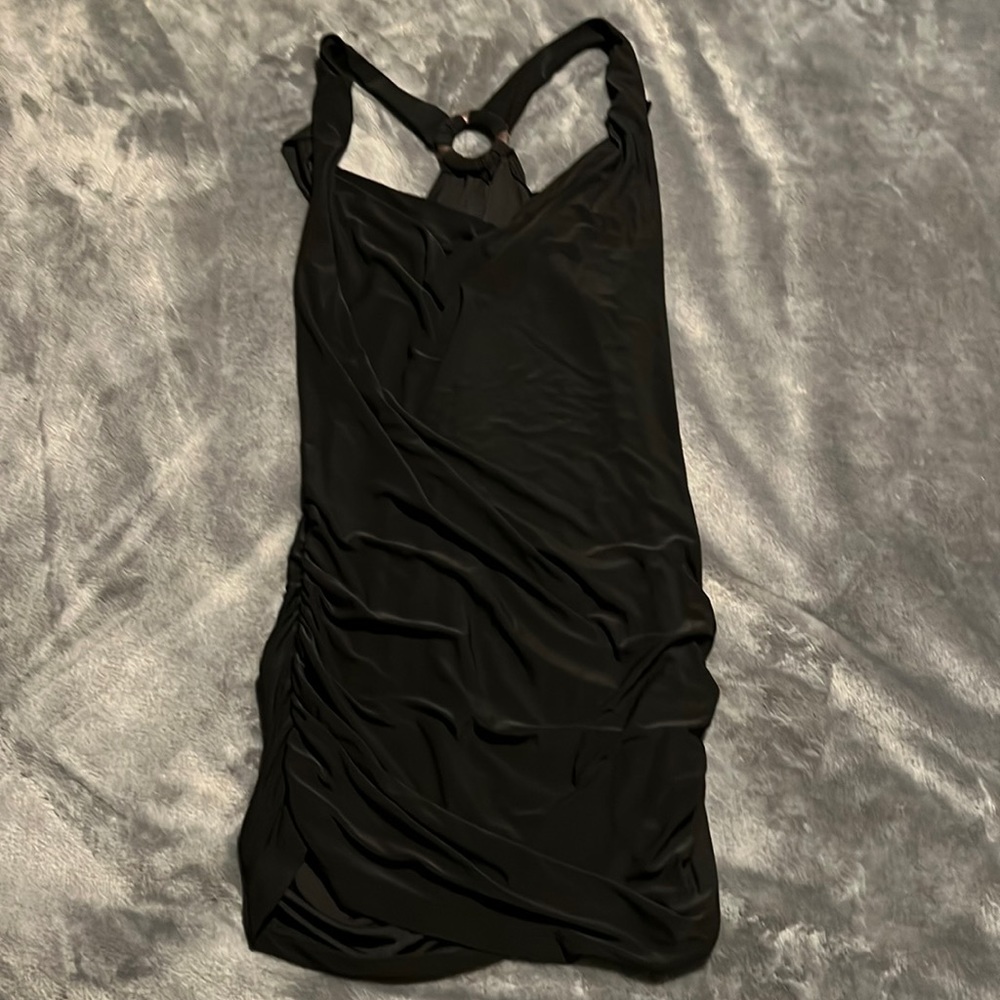 Black swoop neck dress shirt